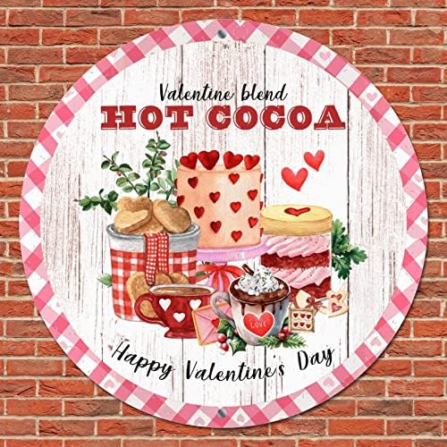 Yuvarlak Metal Tabela Sevgililer Günün Kutlu Olsun Ayı Sevgililer Karışımı Sıcak Kakao Çelenk İşareti Metal Poster
