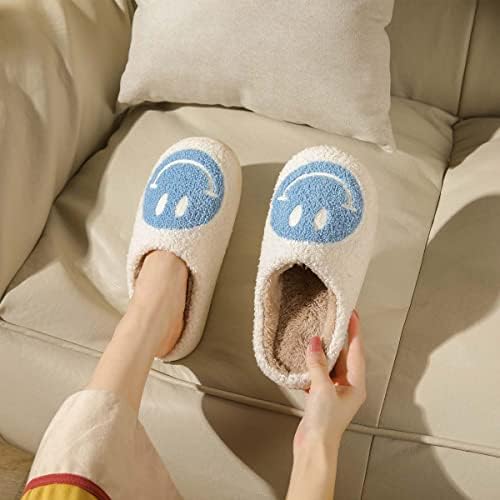 JINLONYU Gülen Yüz Mutlu Yıldırım Cıvata Nazar Terlik Rahat Sıcak Peluş Slip-On ev ayakkabıları Kadın Erkek için