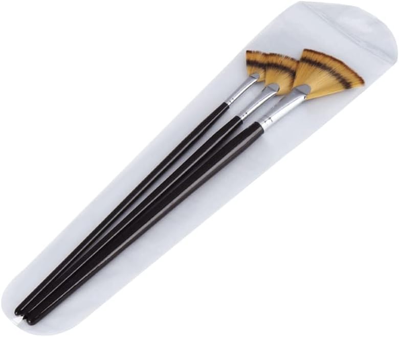 SAWQF 3 Siyah Uzun Çubuk Fan Şeklinde Guaj Fırça Seti 3 Renk Naylon Suluboya Sanat Fırçaları Boyama Malzemeleri