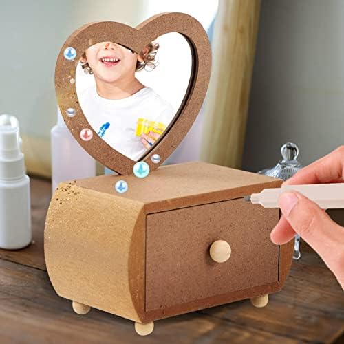 ABOOFAN Çocuk Oyuncak Depolama Organizatör Mini Ahşap Yüzük kutulu ayna Mücevher Kutusu Kalp Dresser Takı Biblo saklama