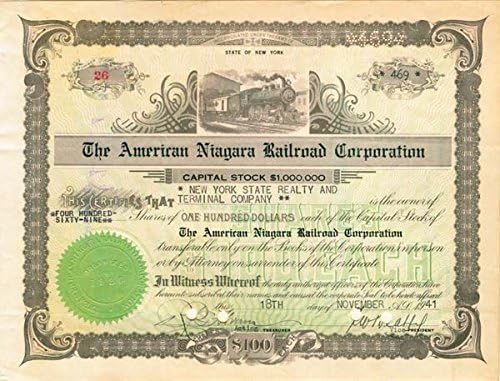 Amerikan Niagara Demiryolu A. Ş. - Stok Sertifikası