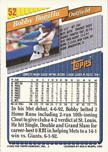 1993 Topps Altın Beyzbol 52 Bobby Bonilla New York Mets Topps Şirketinden Resmi MLB Ticaret Kartı