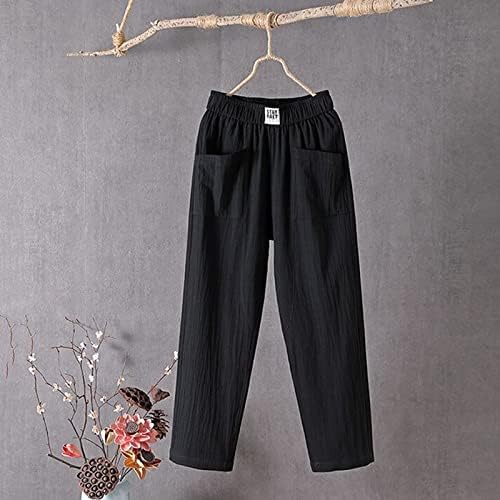 Yubnlvae Pantolon Kadınlar için Yüksek Belli Elastik Geniş Bacak Gevşek Fit İki Cepli Pamuk ve Keten Moda günlük pantolon