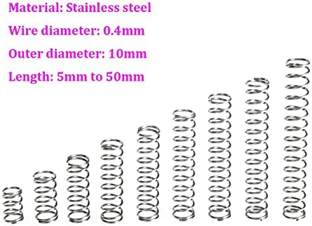 AHEGAS Yaylar Sıkıştırma yayı Paslanmaz Çelik Tel Çapı 0.4 mm Dış Çap 10mm basınç yayı Uzunluğu 5mm-50mm (Boyut :