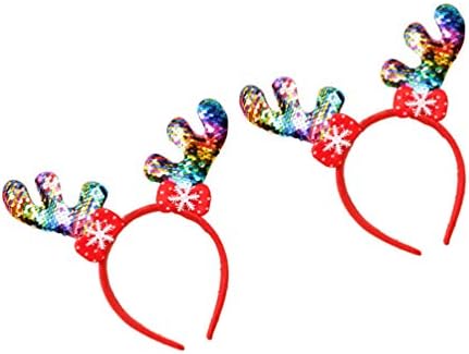 ABOOFAN 4 Adet Noel Sequins Boynuz Kafa Bandı Bez Glitter Ren Geyiği Hairhoops Çocuklar Kızlar için Tatil Hediyeler