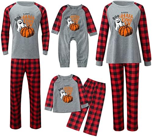 Cadılar bayramı Komik Kabak İskelet Ekose Baskı Uzun Kollu T Gömlek Üst PJS Set Pantolon Şükran Pijama Aile Set