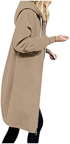 COKUERA Uzun Hırka Kadınlar ıçin Moda Sonbahar Rahat Kapşonlu Hırka Mont Gevşek Uzun Kollu Düz Renk Zip Dış Giyim