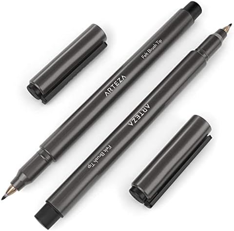 ARTEZA Keçeli Fırça Kalemleri, Yetişkinler için 12 Toksik Olmayan Siyah işaretleme kalemi Boyama Kitabı Seti, 2'li