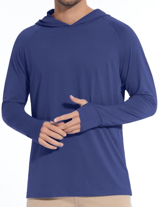 UUMIAER UPF 50 + Güneş Koruma Hoodie Gömlek Uzun Kollu Döküntü Guard Erkekler için Hafif Yüzmek Thumbholes Gömlek