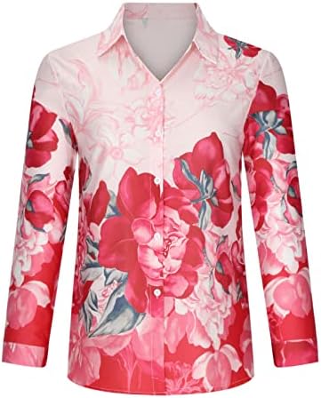 Tüm Çiçek Grafik moda üst giyim Kadınlar için Rahat Fit Uzun Kollu Düğme Aşağı Gömlek Şık İş Rahat Tee Bluz