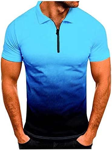 XXBR Erkek polo gömlekler Degrade Fermuar Golf Üstleri Yaz Kısa Kollu Henley Zip Yakalı Spor Kas rahat T Shirt