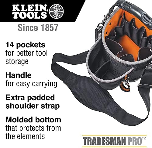 Klein Tools 55419SP-14 Omuz Askılı Alet Çantasında 14 Cep ve 55470 Yardımcı Çanta, Dik Fermuarlı Alet Çantaları, Sert