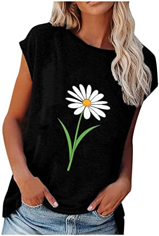 Fragarn Bayan Üstleri Yaz Yuvarlak Boyun Kap Kollu Tee Sevimli Çiçek Baskılı Genç Kız için Rahat Gevşek Fit T-Shirt