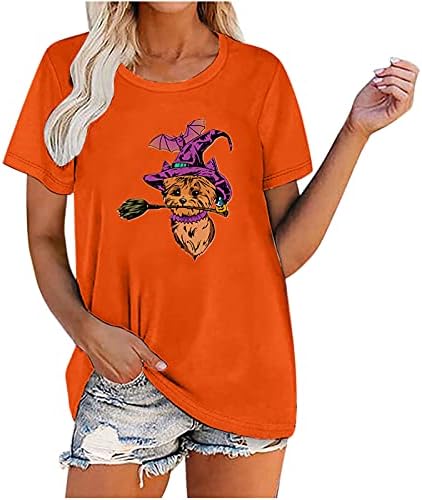 Cadılar bayramı T Shirt Kadın Sevimli İskelet Kabak Grafik Tops Tees Casual Kısa Kollu Tatil Gömlek Gevşek Fit Bluzlar