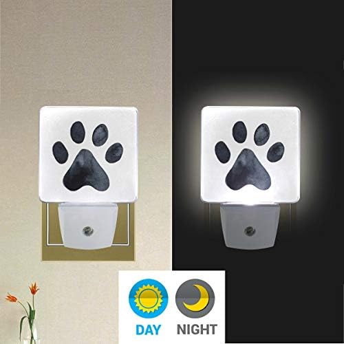 2 Paket Plug-in LED Gece İşığı Lambası Siyah Köpek Pençe Baskı Baskı Şafak Sensörü Yatak Odası, Banyo, Koridor, Merdivenler,