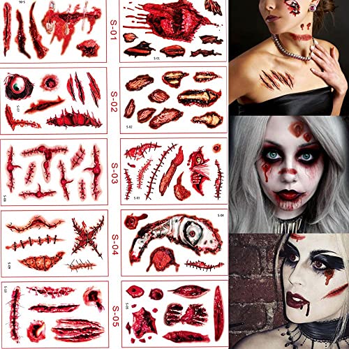 BYBYCD Kanlı Yara Dövmeler Komik İzleri Dövmeler Geçici Cadılar Bayramı Dekorasyon Su Geçirmez Korkunç Yara Çizikler