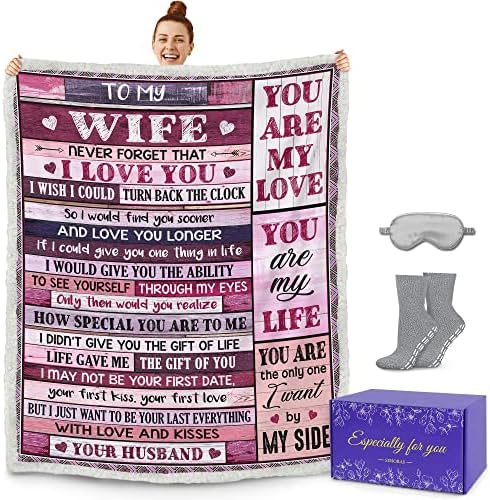 Uyku Maskesi, Çorap ve Hediye Kutusu ile SİMORAS Karısı Battaniyesi-Kocamdan Noel, Doğum Günü, Sevgililer için Kocamdan