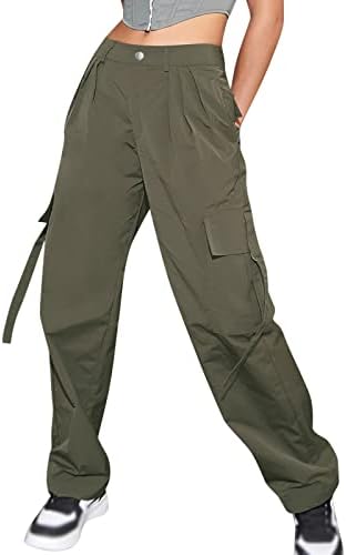 Geniş Bacak Kargo Pantolon Kadınlar için Rahat Egzersiz Kargo Yoga cepli pantolon Y2K Yüksek Bel Baggy Kargo Pantolon