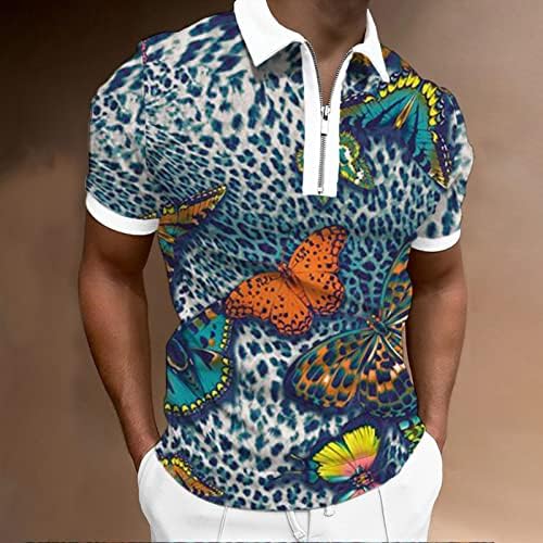Erkek İlkbahar ve Yaz İnce Fermuar Yaka Gömlek Baskı Üst Yaka Renkli Baskı Kısa Kollu Üst Bluz Gömlek
