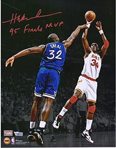 Hakeem Olajuwon Houston Rockets İmzalı 11 x 14 Spot Işığı Shaquille o'neal Fotoğrafı Üzerine 95 Final MVP Yazısı -