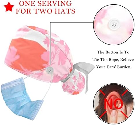 2 Paket Cerrahi Kap Ter Bandı, Nefes Kabarık Şapkalar Uzun Saç, Ayarlanabilir Hemşire Fırçalama Kapaklar Bahçe Çiçek