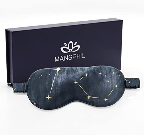 MANSPHIL Dut İpek Göz Uyku Maskesi, Galaxy Siyah Baskı Desen, 22 Momme İpek Dolgulu Uyku Maskesi Seyahat için,
