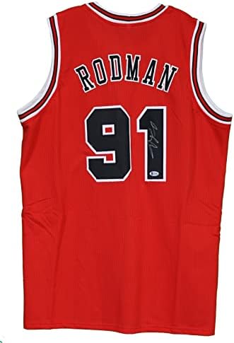Dennis Rodman Chicago Bulls İmzalı İmzalı Kırmızı 91 Özel Forma Beckett COA