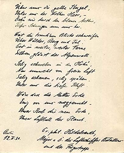 HAVACILIK ÖNCÜSÜ Alfred Hildebrandt imzalı şiir imzalandı