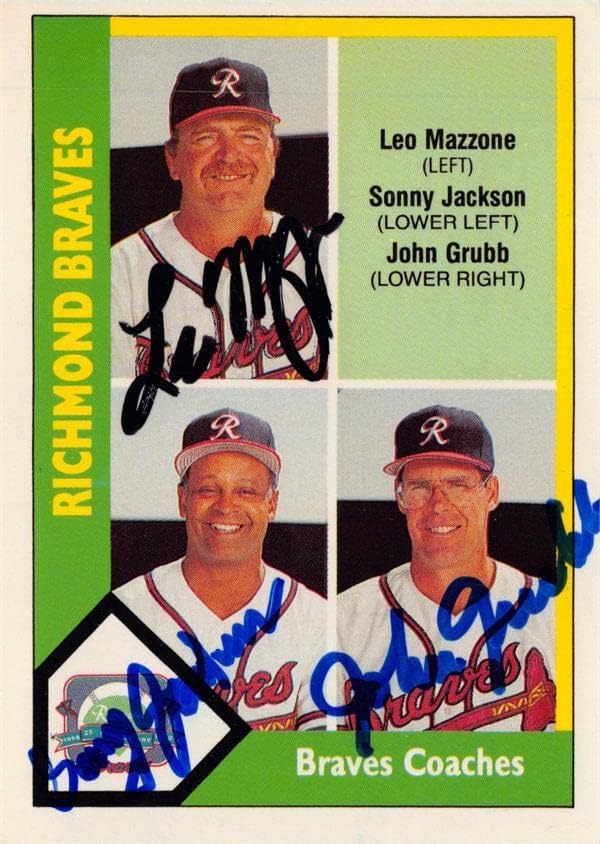 Leo Mazzone, Sonny Jackson ve John Grubb imzalı Beyzbol Kartı (Richmond Braves) 1990 CMC İkinci Lig 278-MLB İmzalı