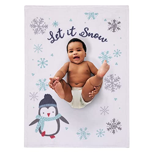 NoJo Penguen Beyaz, Aqua ve Gri Kar Yağsın Noel Fotoğraf Op Süper Yumuşak Bebek Battaniyesi