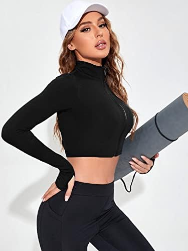 SOLY HUX kadın Hafif Tam Zip Atletik Uzun Kollu Mahsul Koşu Egzersiz Yoga Spor Ceket