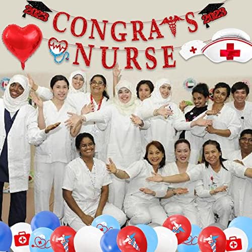 119 Adet Teşekkür Ederim Hemşireler Balon Kemer Kiti İçerir Kırmızı Beyaz Mavi Lateks Balonlar ve Hemşire Şapka Folyo