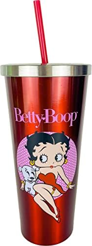 Spoontiques Betty Boop Paslanmaz Çelik pipetli bardak - Paslanmaz Çelik Drinkware Tumbler-24 Oz.