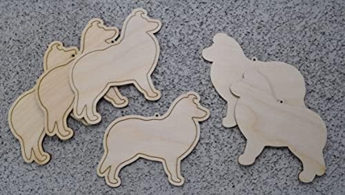 6 Set Shetland Çoban Köpeği Bitmemiş Lazer Kesim Ahşap Köpek Süsleme Şekli-abd'de Yapılan-4 İnç Genişliğinde