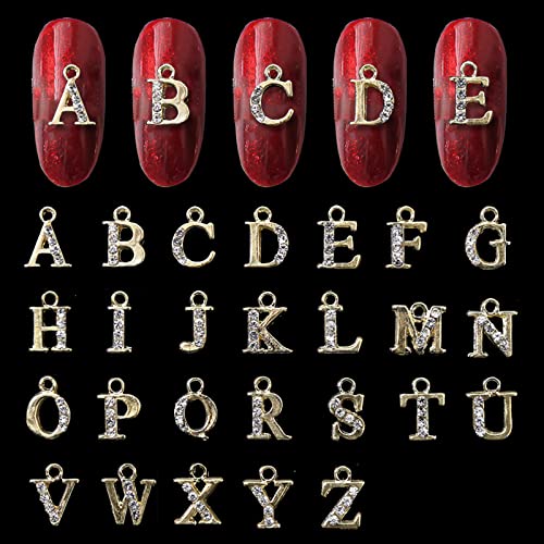 WOKOTO 26 adet Altın Dangle Mektup Tırnak Takılar Tırnak Sanat 3d Takılar Tırnak Mektubu Takılar Kolye Mektup 3d Tırnak