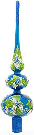 Parlak Mavi Cam üzerinde Mavi Çiçekler Noel Ağacı Topper 12.5 İnç