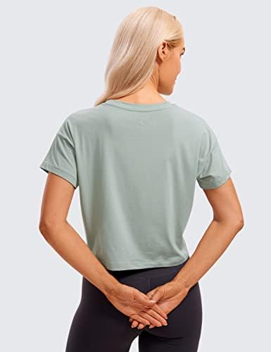 CRZ YOGA kadın Pima Pamuk Egzersiz Kısa Kollu Gömlek Gevşek Kırpma Üstleri Atletik Spor Gömlek Casual Kırpılmış T-Shirt