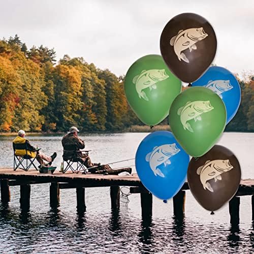 Havercamp Balıkçılık Partisi Balonları (12 adet.)! Ton uyumlu baskılarla güzel Mavi, Yeşil ve Kahverengi renkte Çipura
