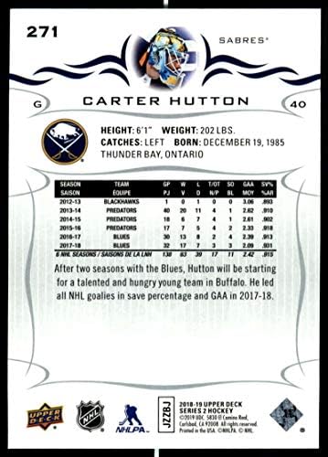 2018-19 Üst Güverte 271 Carter Hutton Buffalo Sabres NHL Hokey Ticaret Kartı