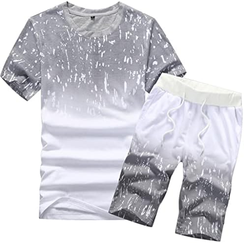 MMLLZEL Erkekler Yaz Kısa Kollu spor elbise Baskılı Nefes Spor erkek Degrade Renk Özel Giyim Setleri (Renk: B, Boyutu: