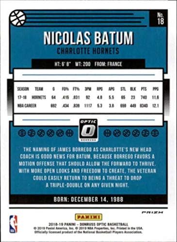 2018-19 Donruss Optik Mavi Hız 18 Nicolas Batum Charlotte Hornets NBA Basketbol Ticaret Kartı