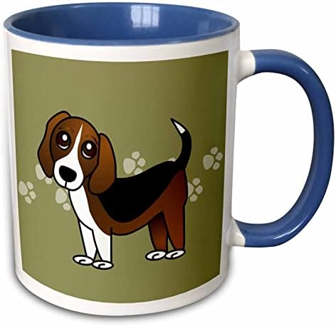 3dRose mug_35541_4 Sevimli Beagle - Çizgi Film Köpeği - Pençe İzli Yeşil İki Tonlu Siyah Kupa, 11 oz, Çok Renkli