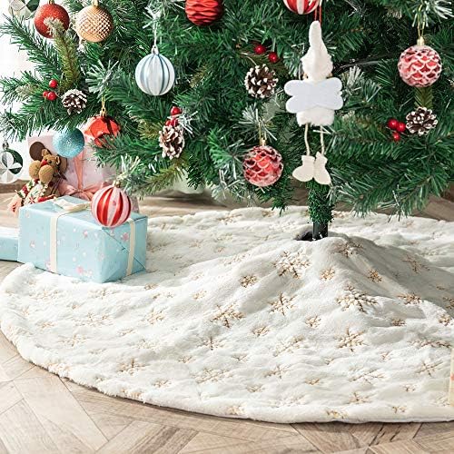 LAVENSA Ev Karlı Peluş Noel Ağacı Etek Kar Taneleri 35 İnç Lüks Beyaz Kürk Noel Ağacı Etek Süslemeleri için Noel Yeni