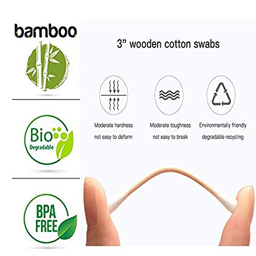 Bambu Pamuklu Çubuklar 200 adet, Ahşap Vegan Pamuklu Çubuk | Çift Uçlu Pamuklu Çubuklar, Geri Dönüştürülebilir ve