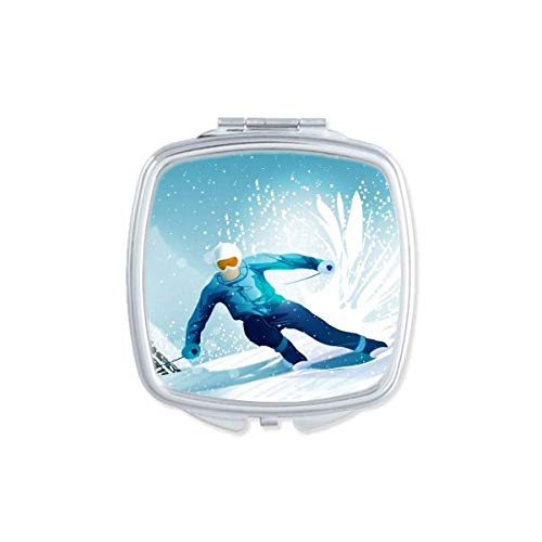 Kış Spor Kayaklar ve Kayak Kutup İllüstrasyon Ayna Taşınabilir Kompakt Cep Makyaj Çift Taraflı Cam