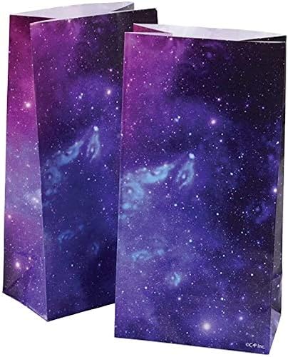 Mutlu Fırsatlar - 1 Düzine Dış Uzay Kağıt Goody Çanta-Galaxy Gezegenler Parti Çantaları, Mor, 12 paket Uzay Çantaları