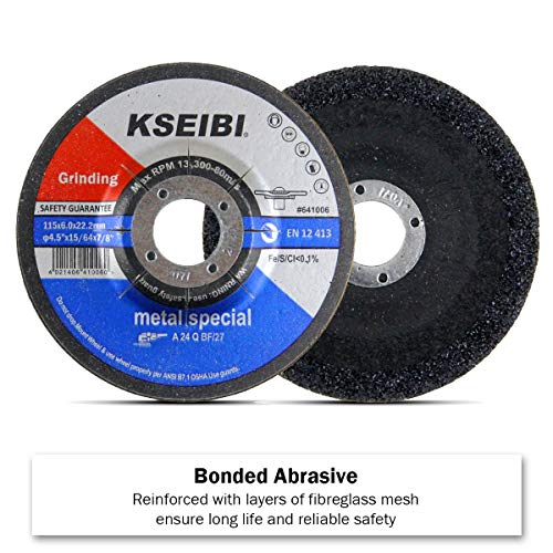KSEIBI 651006 taşlama diski 10-Pack, Metal ve Paslanmaz Çelik için Alüminyum Oksit Diskler, 4-1/2 x 1/4 x 7/8, Açılı