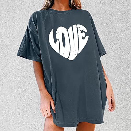 Üst Tshirt Kadın Yaz Sonbahar Konfor Renk Elbise Moda Kısa Kollu Crewneck Kalp Grafik Salonu Bluz EB EB