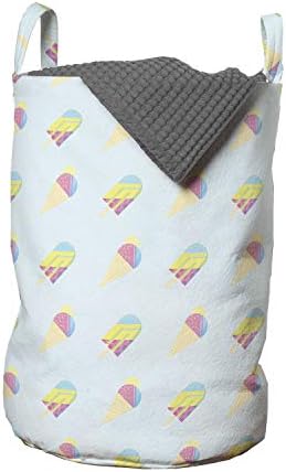 Ambesonne Dondurma Çamaşır Torbası, Soyut Dondurma ve Buzlu Buzlu Pastel Renkli Yenilikçi Desen, Yaz Aylarında Kulplu