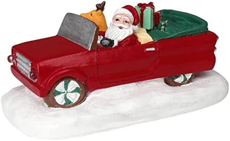 FSSunıt Noel Köyü Aksesuarları Retro Santa Sürücü Araba Noel Köyü Koleksiyonu Santa Reçine Heykeli ile led ışık Noel